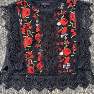 GB Fashion London Black Lace & Floral
Embroidered Top - Size M